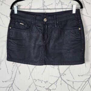 M. Officer Dark Wash Coated Denim Low Rise Mini Skirt